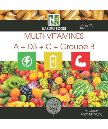 NAKURU | Multi-Vitamins | Boost Range | Made in France | Vitamin A + D3 + C + Group B (90 Capsules of 385mg / Net Weight: 34.5g) - Buy Online on GoSupps.com