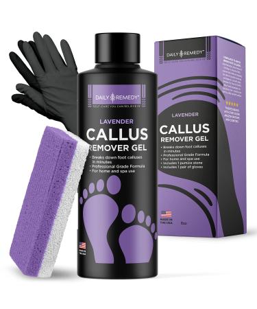 Daily Remedy Lavender Callus Remover Gel & Pumice Stone Set for Feet - Extra Strength Professional Gel, Remove Calluses, Dead Skin, Dry Cracked Heels - at Home Pedicure Foot Care. Gel + Pumice Calming Lavender
