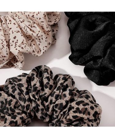 Big Silk Satin Scrunchies for Women | Oversized Hair Ties | Cute Jumbo Hair Accessories - Purple & Leopard - Buy Online on GoSupps.com