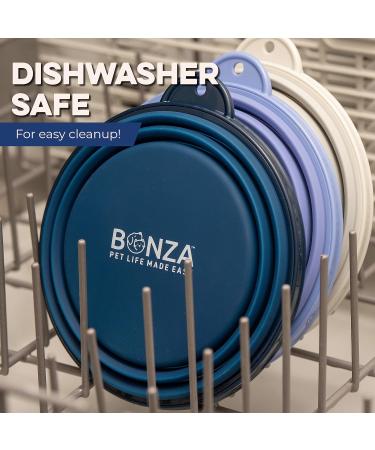 Bonza Large Foldable Dog Bowl 1000 ml - Reinforced Edge Carabiner & Water Bottle Holder - Portable Light Gray Pet Accessory for Travel - Buy Online on GoSupps.com