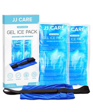 JJ CARE Gel Ice Packs - Pack of 2 Reusable Ice Pack for Injuries with Wrap - Hot & Cold Pack Compress for Pain Relief Rehabilitation Flexible Therapy for Knee Back Neck Wrist & Ankle