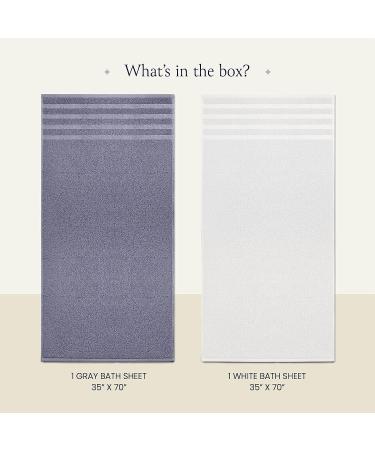 Jumbo Bath Sheets Towels 35x70 - 2-Pack, 100% Cotton, Extra Large Absorbent Towel Set - Gray & White - Buy Online on GoSupps.com
