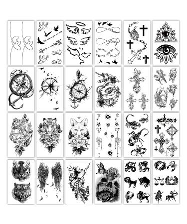 Yazhiji 36 Sheets Temporary Tattoos Stickers - 12 Arm & Chest Tattoos + 24 Tiny Black Designs for Men and Women - Buy Online on GoSupps.com