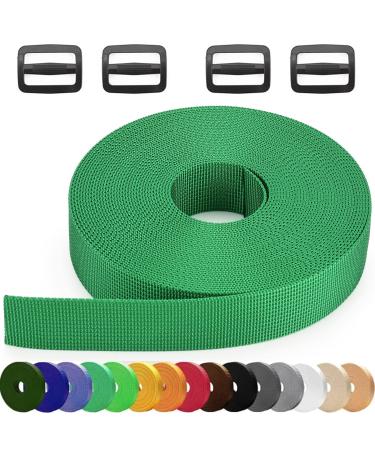 DEYACE 2 Inch Nylon Webbing Strap with Plastic Tri-Glide Slide Clips, 10 25 50 Yards Heavy Duty Nylon Strapping for Indoor or Outdoor Gear, DIY Crafting, Repairing 2" x 10 yards Green