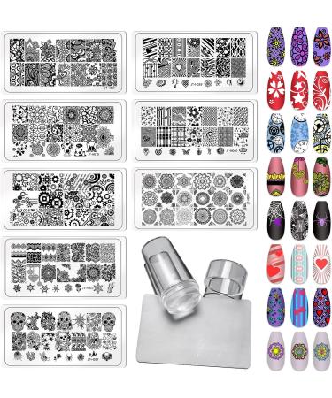 LoveOurHome 8pc Nail Stamping Kit - Lace Flower Heart Skull Designs with Silicone Stamper & Scraper | Manicure French Design Tools - Buy Online on GoSupps.com