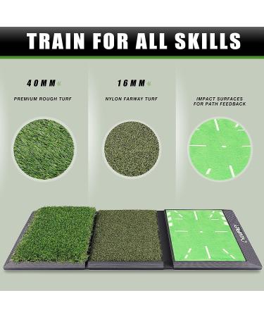 CHAMPKEY TRI-Turf Golf Hitting Mat Come with 3 Impact Surfaces - Nylon Turf Fairway Golf Mat - Traces Swing Path and Improve Swing Accuracy - Buy Online on GoSupps.com