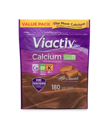 Viactiv Calcium Plus Vitamin D Supplement Soft Chews Brown Milk Chocolate 180 Count