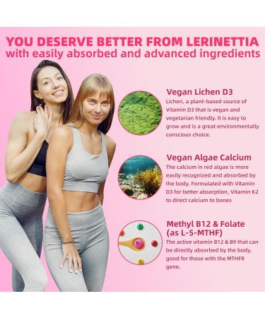 Lerinettia Multivitamin for Women Gummies for 40+ with Omega-3, Niacinamide, B-Complex, Lutein, Iron, Choline, Phosphatidylserine, Vitamin D3 - Vegan, Sugar Free, 60Count - Buy Online on GoSupps.com