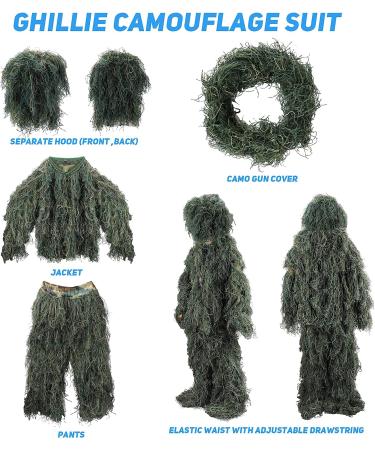 ZORVEM Kids Ghillie Suit 3D Camouflage Hunting Apparel - Sizes S/M/L/XL/XXL - Buy Online on GoSupps.com