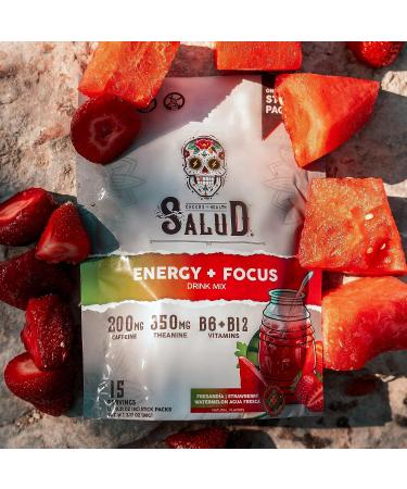 Salud 2-in-1 Energy and Focus Drink Powder  Strawberry Watermelon - 15 Servings  Organic Caffeine  B6 + B12  Theanine  Clean Energy Agua Fresca Mix  Non-GMO  Gluten Free  Vegan  Low Calorie - Buy Online on GoSupps.com