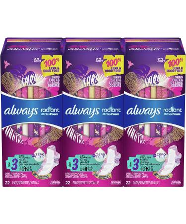 Always Radiant Size 3 Extra Heavy Flow Feminine Pads - 66 Count, Unscented with FlexFoam and Wings - Buy Online on GoSupps.com