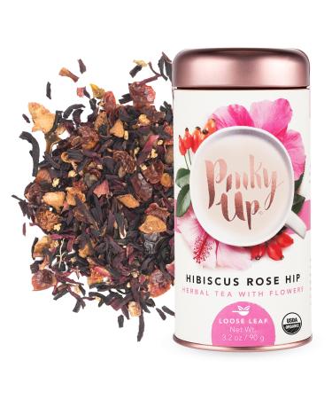 Pinky Up Organic Hibiscus Tea Loose Leaf Rosehip Blend | Whole Leaf Dried Hibiscus Flower | Caffeine Free, Calorie & Gluten Free | 3.2oz / 90g Tin - 25 Servings