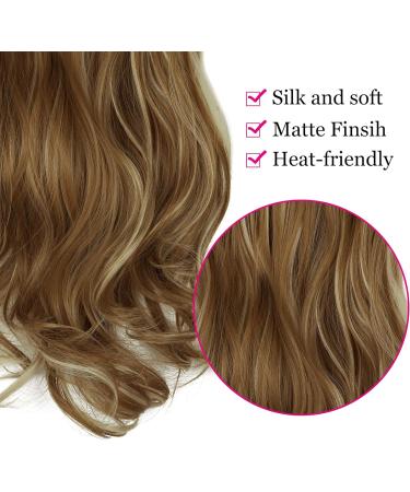OMGREAT Long Halo Hair Extensions Highlight 18 Inch Wavy Curly Synthetic Hair Piece - Ginger Brown Mix Bleach Blonde - Buy Online on GoSupps.com