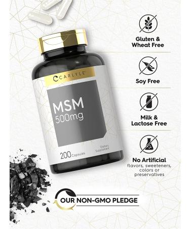 MSM Supplement 500mg - 200 Capsules | Non-GMO & Gluten Free | Methylsulfonylmethane by Carlyle - Buy Online on GoSupps.com