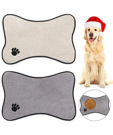 Dog Mat for Food and Water 2 Pieces Bone Shape Dog Mats Non-Slip PET Feeding Mat for Under Dog Bowls Embroidered Microfiber PET Bowl Mat Water Absorbent Dog Feeding Mat for Dog PET Supplies, 2 Colors