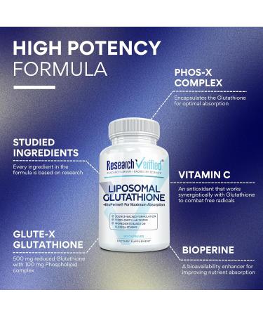 Research Verified Glutathione - Liposomal Glutathione 500 mg with Phospholipid Complex Vitamin C Bioperine - 60 Capsules - 1 Bottle 60 Count (Pack of 1) - Buy Online on GoSupps.com