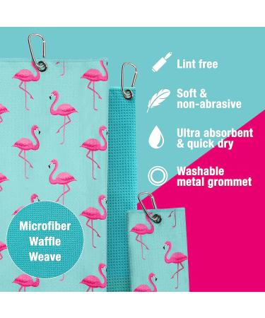 Playing It Forward Flamingo Golf Towel Set - Premium Microfiber Waffle Pattern Towels for Men & Women - Super Absorbent & Quick Dry - Aqua - Buy Online on GoSupps.com