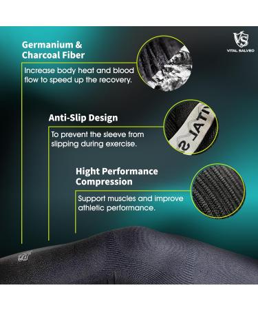 Vital Salveo Bamboo Charcoal Germanium Compression Leg Sleeve for Knee Pain - Dark Grey, Small - Buy Online on GoSupps.com