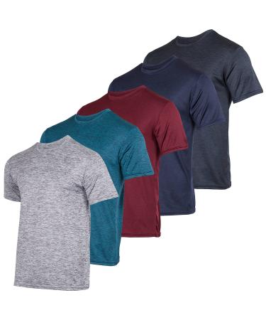 5 Pack: Mens Dry-Fit Moisture Wicking Active Athletic Performance Crew T-Shirt X-Large Set 1