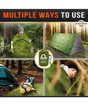 Ironstripe Bivy Sack XL Waterproof Survival Sleeping Bag with Whistle - Military Green - Buy Online on GoSupps.com