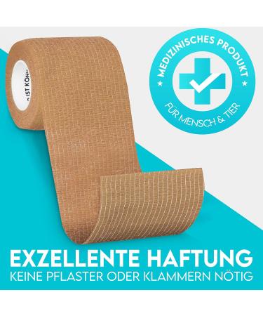 Hund ist K nig Self-Adhesive Elastic Bandage | 12 Rolls (5cm x 4.7m) for Humans & Animals | Best Self-Adhering Fixing Bandage in Beige - Buy Online on GoSupps.com
