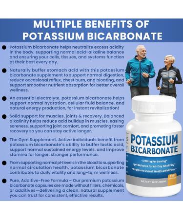 Pure Potassium Bicarbonate Supplement Capsules pH Balance Pills High Potassium Electrolytes 1200mg Serv. USA Made Bicarbonate Food Grade Acid-Alkaline Balance Immunity Endurance 120 caps 120 Count (Pack of 1) - Buy Online on GoSupps.com