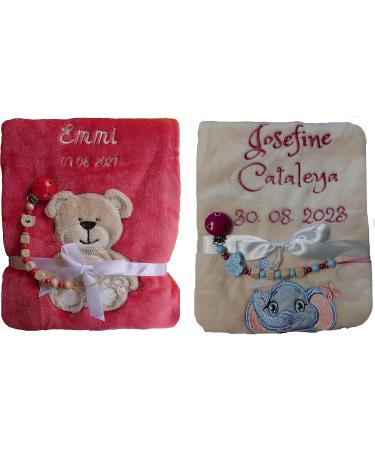 Personalized Baby Blanket & Pacifier Band | Custom Embroidered Baptism Gifts for Girls | Wuff-Dogsworld - Buy Online on GoSupps.com