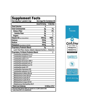 GoLive Flavorless Sugarless Synbiotic Probiotics & Prebiotics for Adults & Kids - 15 Billion CFUs | MD & RD Recommended for Digestion & Immunity - Buy Online on GoSupps.com