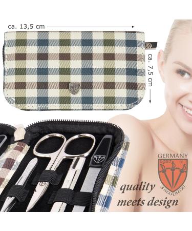 3 Swords Germany - brand quality 8 piece manicure pedicure grooming kit set for professional finger & toe nail care scissors clipper fashion leather case in gift box Made by 3 Swords (002013) CHEQUERED - Buy Online on GoSupps.com