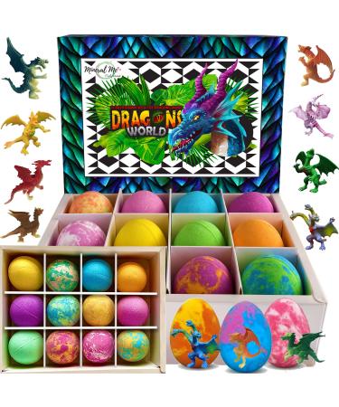 Bath Bombs for Kids with Toys Inside - Organic Bubble Bath Fizzies with Dragon Toy Surprises. Gentle and Kids Safe Bath Balls. Birthday Gifts for Kids - Boys, Girls Dragon 12 Count (Pack of 1)