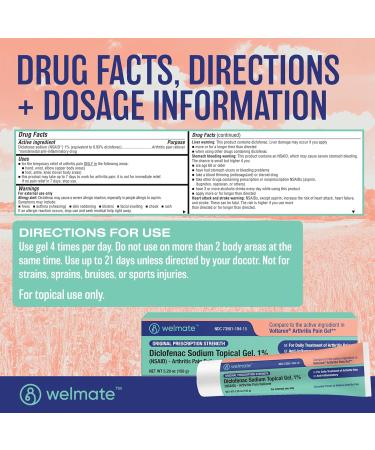 WELMATE Arthritis Pain Reliever - Diclofenac Sodium Topical Gel 1% - Fast Relief for Joint Pain - Over-The-Counter - FSA & HSA Approved - 5.29 oz (150g) - Mobility Aid - Buy Online on GoSupps.com