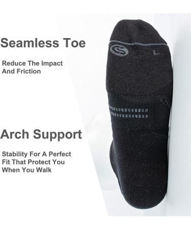 6 Pack Men's Running Ankle Socks | Cushioned Low Cut Athletic Sport Tab Socks - Black (Large) - Buy Online on GoSupps.com