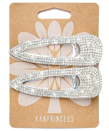 KANPRINCESS 2PCS 3.3Inch Rhinestones Hair Clips Silver Hair Clips Barrettes Rhinestones Hair Accessories for Women Girls Bridal Wedding Party Prom(Silver)