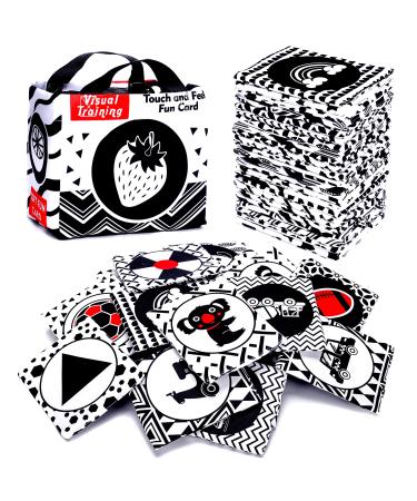 Black and White Soft Flash Cards,Nontoxic Fabric Baby Cloth Activity Crinkle with Storage Bag for Infants Boys and Girls Early Educational Toys Perfect for Baby Shower