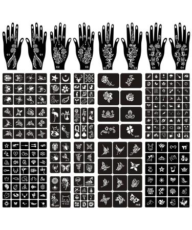 16 Sheets Henna Tattoo Stencils Kit Reusable for Women Girls and Kids  130+ PCS Tattoo Templates Temporary Indian Arabian Glitter Airbrush Tattoo Stencils for Face Body Paint DIY