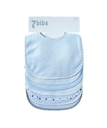 Baby's Double Layer of Cotton Soft Absorbent Drooling Bibs (7 Pieces) (Blue-Waterproof)