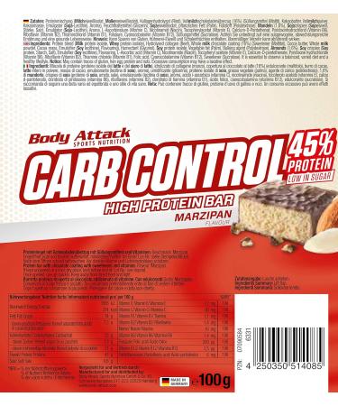 Body Attack Carb Control Protein Bar (10x100g) - Marzipan Flavor Low Sugar High Protein No Added Sugar Whey Protein | Buy Now! - Buy Online on GoSupps.com
