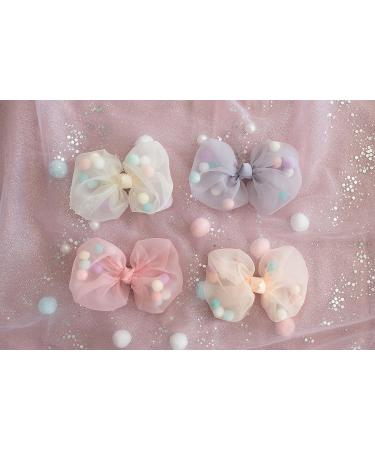 Summer Crystal Tulle Bow Girl Alligator Hair Clips - 2Pcs BW Pompons - Buy Online on GoSupps.com