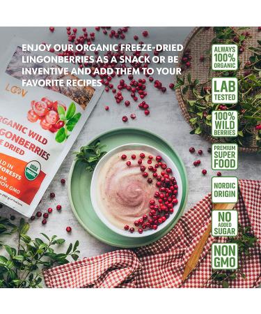 LOOV Organic Wild Lingonberries - No Added Sugar - 4 oz Freeze Dried Whole Fruit - Wild-Crafted from European Forests - Raw & Non-GMO - Buy Online on GoSupps.com