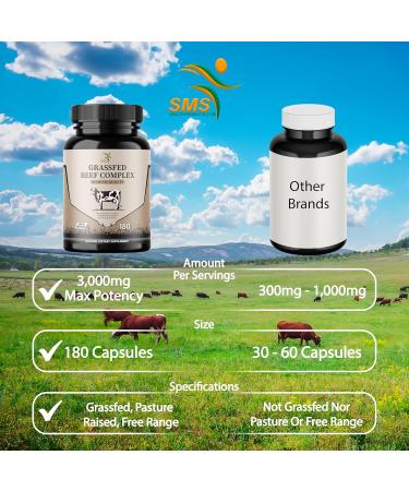 Beef Organ Supplement - Grass Fed & Pasture Raised - Total Body Wellness & Performance Organ Complex with 3000mg of Desiccated Beef Liver Heart Kidney Pancreas Spleen (180 Capsules) - Buy Online on GoSupps.com