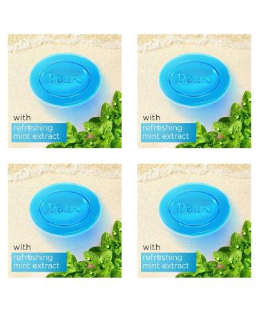 4x 125g Pears Pure & Gentle Transparent Natural Oils Clear Soap Bar - Made with Mint Extracts Nourishing and Refreshing Bathing Cleanser Gentle & Soothing Skin Care Pure Transparency