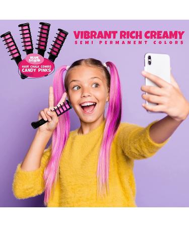Blue Squid Hair Chalk Combs for Girls - Vibrant Temporary Hair Color, Washable Dye, Teenage Girl Gifts - CandyPinks (4pcs) - Buy Online on GoSupps.com