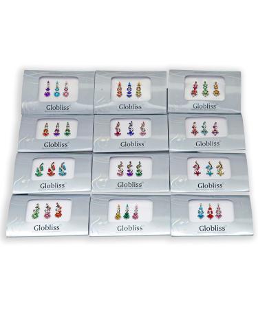 Globliss 6 Pack Indian Bindis Face Gems Sticker Set - 18 Long Forehead Stickers in Silver, Golden & Colorful Hues - Buy Online on GoSupps.com