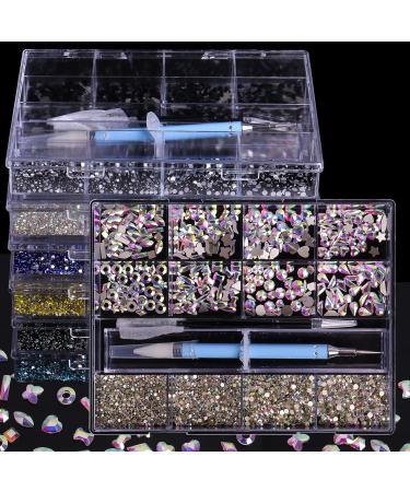 3320Pcs AB Nail Art Rhinestones Crystal Set - 24 Types of 320 Diamonds + 3000 Round Beads Crystals - DIY Crafts Kit with Tweezers Pen - Buy Online on GoSupps.com