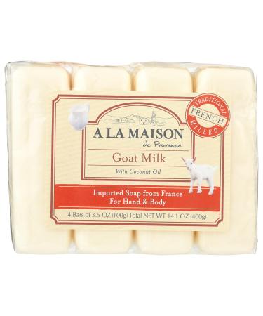 A LA MAISON Goat Milk Bar Soap - Triple French Milled Unscented Natural Moisturizing Hand Soap Bar (4 Bars of Soap 3.5 oz)