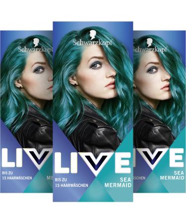 LIVE Schwarzkopf LIVE Ultra Brights 097 Mermaid Semi-Permanent Hair Colour (3 x 80 ml) for Intense or Pastel Results Lasts 12-15 Washes with Conditioner