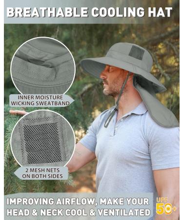 Outdoor Solar Hat for Men | Foldable Bucket Hat with UV Protection | Summer Cap with Neck Protection for Hiking Safari Beach - Gray - Buy Online on GoSupps.com