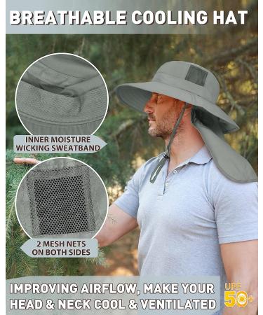 Men's Wide Brim Sun Hat with Neck Flap - Grey | Outdoor Fishing Safari Cap - Buy Online on GoSupps.com