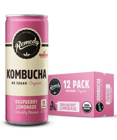 Remedy Kombucha Tea Organic Drink - Sugar Free, Keto, Vegan & Gluten Free - Sparkling Live Cultured, Small Batch Brewed Beverage - Raspberry Lemonade - 8.5 Fl Oz Can, 12-Pack Raspberry Lemonade 8.5 Fl Oz (Pack of 12)