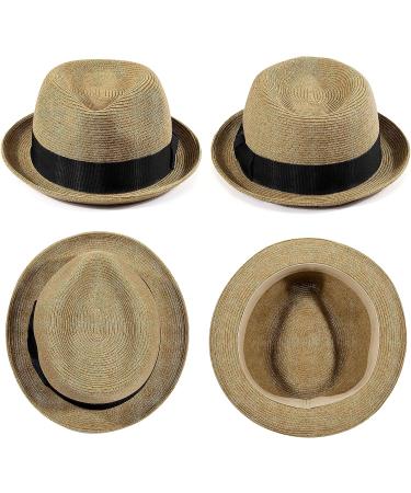 AKIO&AQUIRAX Short Brim Paper Straw Fedora Hat | Adjustable Sun Hat for Men & Women - Dark1, Medium - Buy Online on GoSupps.com
